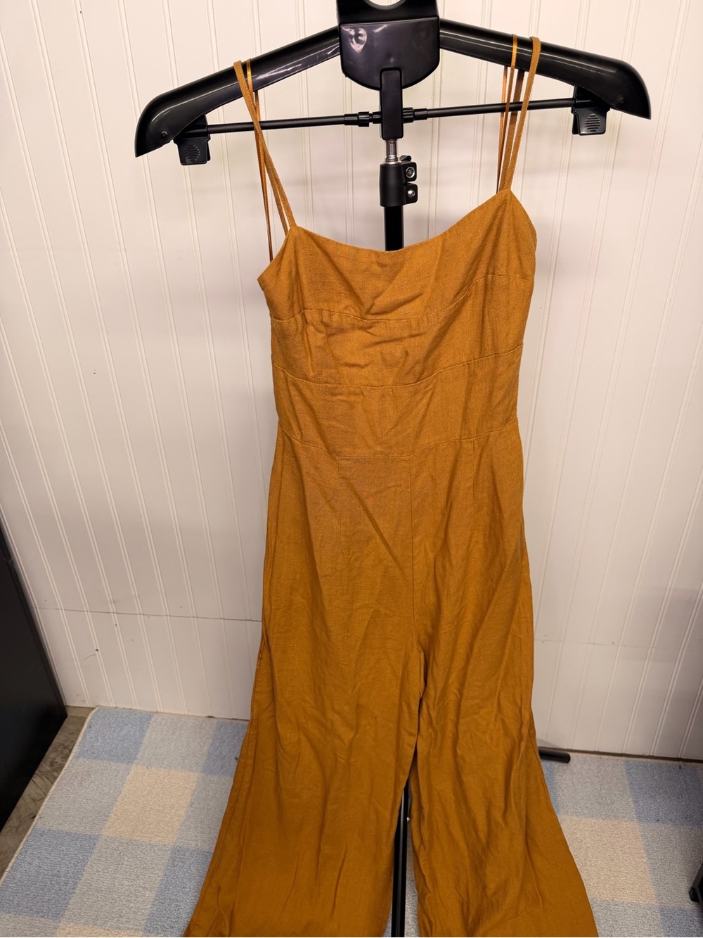Francesca's Collections Strapless Jumpsuit in Mustard Gold